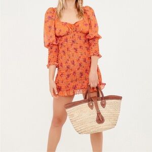 NEW FOR‎ LOVE AND LEMONS Peony Mini Scrunched Frill Quarter Sleeve Stretch Dress